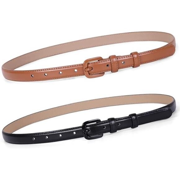 Women skinny leather belt thin waist jeans dress belt pin buckle fashion outfit - Picture 6 of 6
